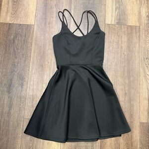 Silky little black dress flare skirt